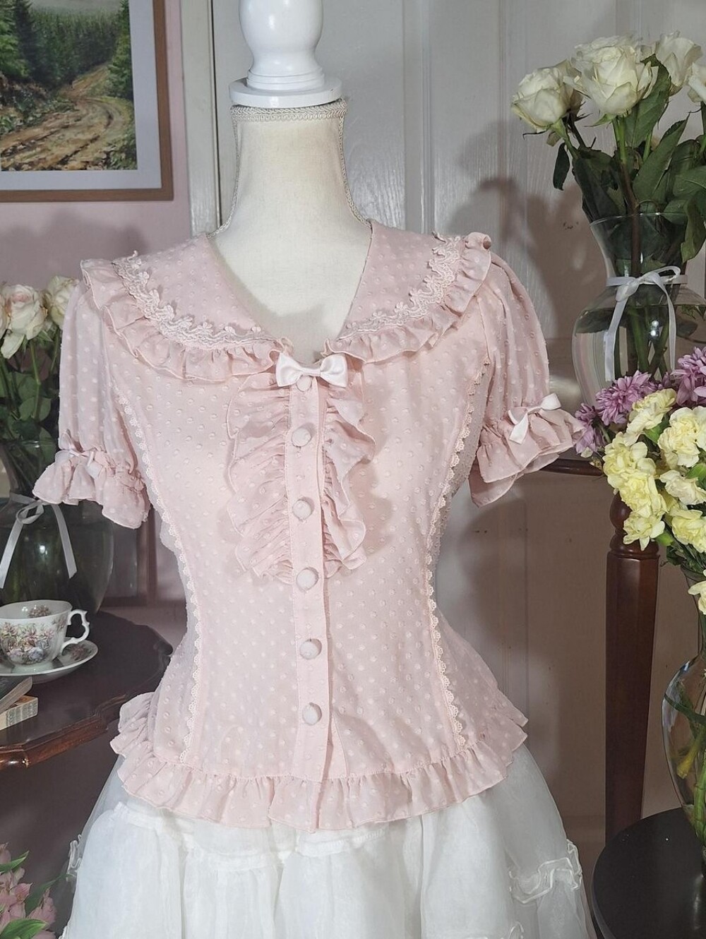 🤍 Metamorphose Temps de Fille Pink Polka Dot Blouse 🎀✨